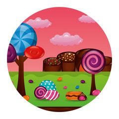 fantasy sweet candies chocolate landscape