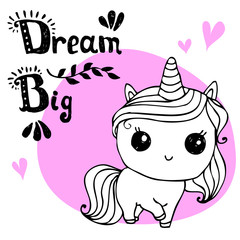 Obraz premium Unicorn cute character with hand written lettering