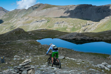 mountainbiker in action in the beautiful aosta valley, Italy, Europe