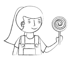 little girl with sweet lollipop isolated icon