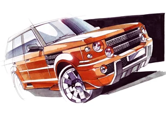 Fototapete A sketch of a steep SUV pickup for outdoor activities. © Oleg