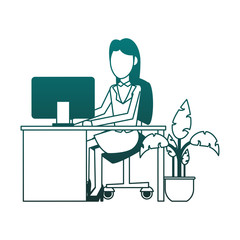 Businesswomans at office blue lines