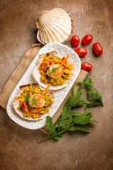 saffron couscous with scallop eggplant and tomatoes