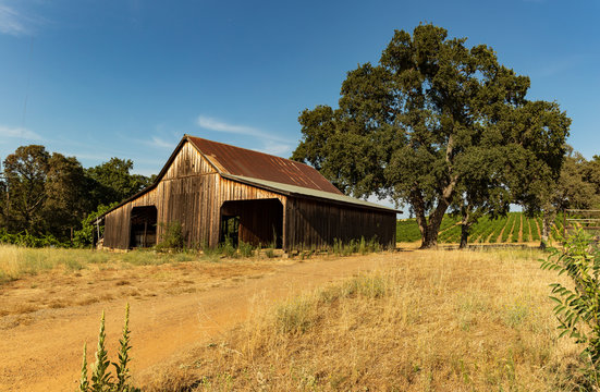 Old wooden barn in wine country