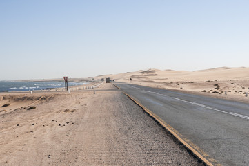 Sandstorm on the Trans Kalahari Highway / Sandstorm on the Trans-Kalahari Highway between Walvis Bay and Swakopmund, Namibia, Africa.