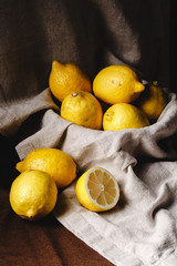 still life with lemons in a dark style - 221488560