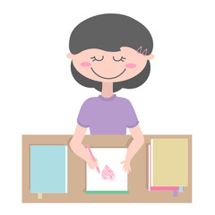 Девочка рисует в блокноте