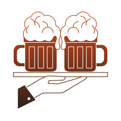 Hand holding beer cups red lines