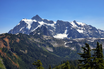Fototapeta na wymiar View of Mount Shuksan from the Artist's Ridge trail in the North Cascades region of Washington state, USA