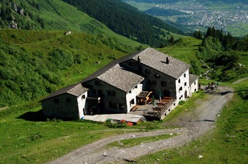 Fototapeta na wymiar Berggasthaus Gaffia; alpine guest house on the Pizol above Sargans