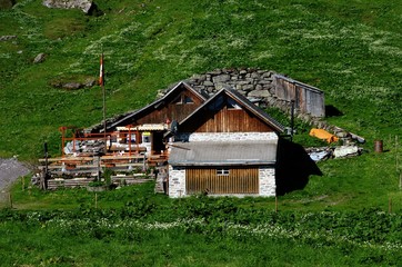 Alpine accommodation on the upper slopes of the Pizol, over the Swiss Rhine valley at Mels/Wangs