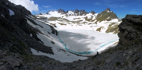 The Wildsee during the Spring thaw, on the Pizol 5-lakes walk, Swiss Alps