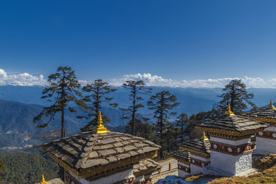 108 Memorial Chortens of Dochula Pass in Thimphu, Bhutan