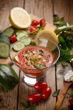 tomato gazpacho with ingredients