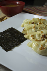 Guioza with stuffing of beef, beef or pork or vegetables. Asian cuisine dish