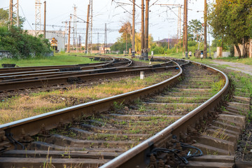 Fototapeta na wymiar Railway signs, semaphores and railroad crossings, Poti, Georgia