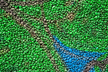 View from above at  colorful sprayed pebbles .