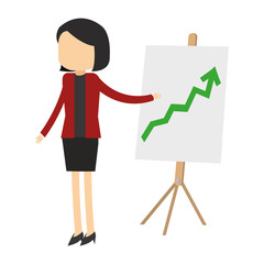 Businesswoman with statistics on whiteboard