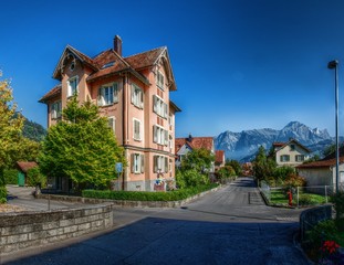View of Sargans, small town in the Swiss Rhine valley