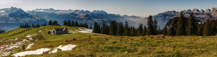 Fototapeta na wymiar Alp Palfries above Sargans, the largest grazing alp in the East of Switzerland