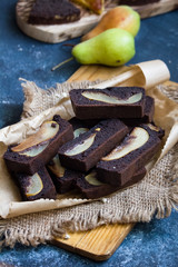 Pear brownie cake on the table