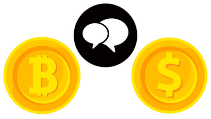 Bitcoin and dollar with convarsation icon showing bitcoin currency changer concept