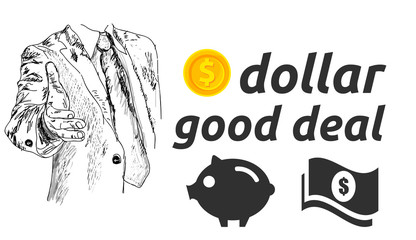 Dollar good deal handshake concept with piggy icon and dollar cash
