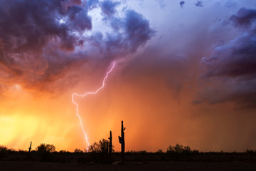 Lightning bolt strike from dramatic storm clouds.