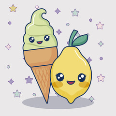 kawaii ice cream and lemon