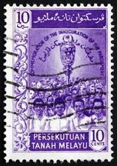 Postage stamp Malaya 1959 mace and people