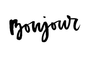slogan Bonjour phrase graphic vector Print Fashion lettering calligraphy © 1emonkey