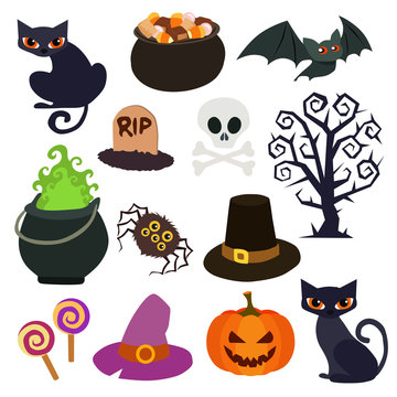 cute halloween element set collection in flat style