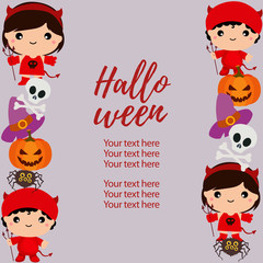 cute halloween vertical border devil costume kids