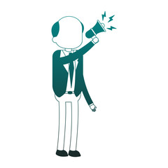 Businessman talking with bullhorn blue lines