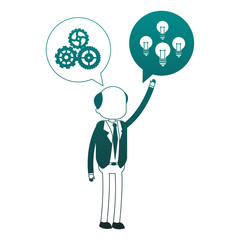 Businessman with ideas and work blue lines