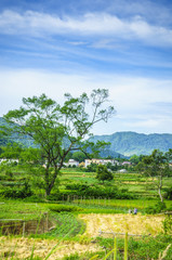 Fototapeta premium Countryside and mountains scenery in autumn