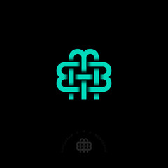 Obraz premium E, M and B letters. E, M, B monogram consist of inwrought azure lines, isolated on a dark background. Monochrome option.