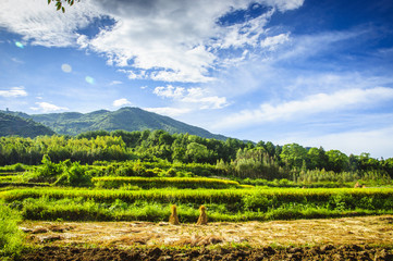 Fototapeta premium Countryside and mountains scenery in autumn