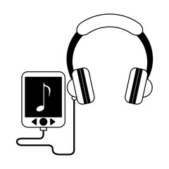 Music player with headphones in black and white