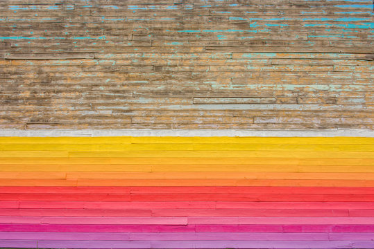 Rainbow Painted Wood Wall