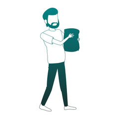 Man holding sack bag blue lines