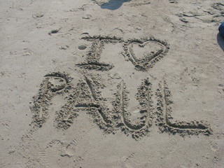 A love note written in the sand for Paul