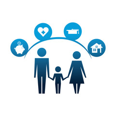 Obraz premium parents and son silhouettes with life icons