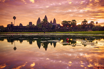 Fototapeta na wymiar View of Angkor Wat at sunrise, Archaeological Park in Siem Reap, Cambodia UNESCO World Heritage Site