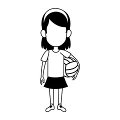 Girl with voleyball ball in black and white
