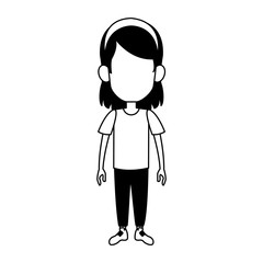 Girl faceless cartoon in black and white