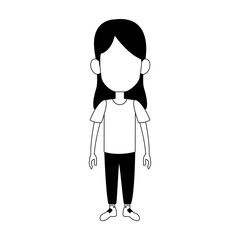 Girl faceless cartoon in black and white