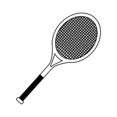 Tennis racket equipment in black and white