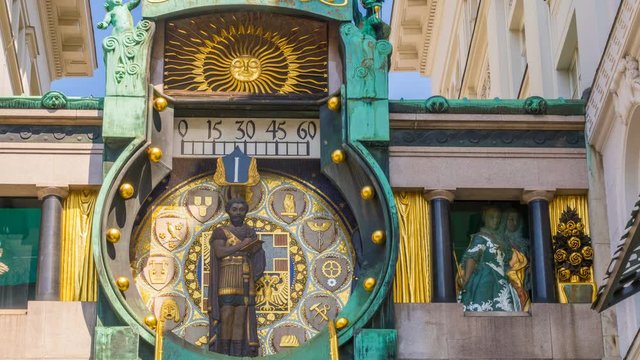 Ankeruhr - Anker clock, famous astronomical clock in Vienna, Austria. Time lapse