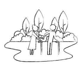 grandparents couple in landscape avatars silhouettes